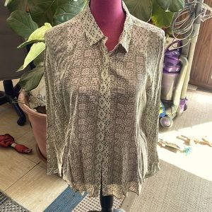 Forever 21 Olive Cream Print Floral Blouse